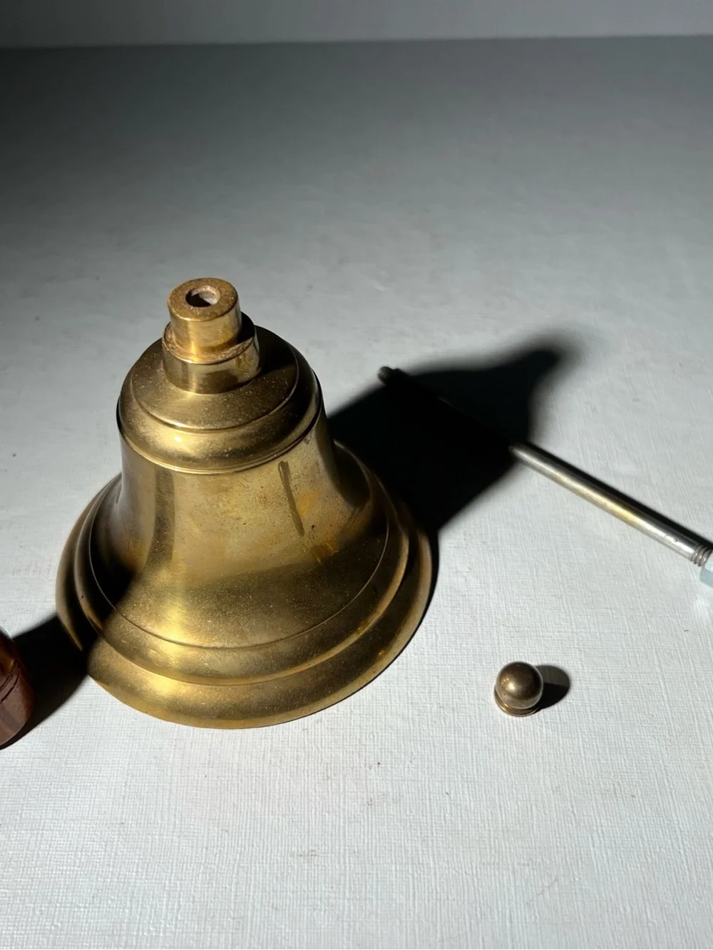Vintage Brass Hand Bell Wooden Handle Family Ministries Church Bell